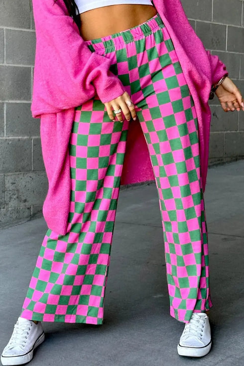 'Lola' Checkered Wide Leg Pants - Celes Fashion